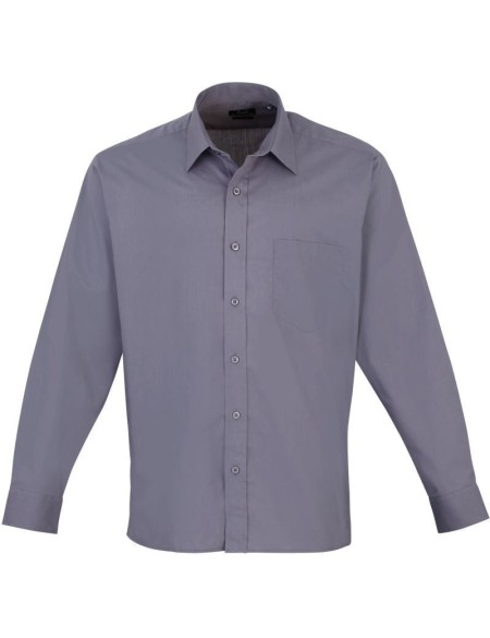 Popelínová košile s dlouhým rukávem PR 200 - Steel grey 39,5