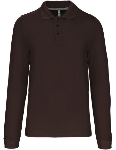 Pánské piqué polo s dlouhým rukávem - Chocolate 3XL