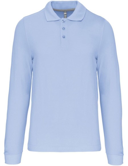 Pánské piqué polo s dlouhým rukávem - Sky blue L