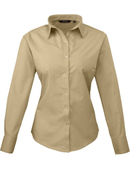 Popelínová halenka s dlouhým rukávem PR 300 - Khaki M