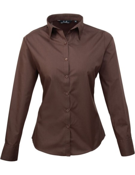 Popelínová halenka s dlouhým rukávem PR 300 - Brown XXL
