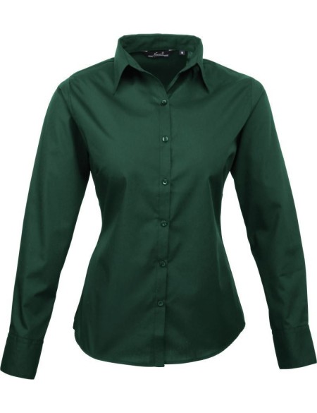 Popelínová halenka s dlouhým rukávem PR 300 - Bottle green M