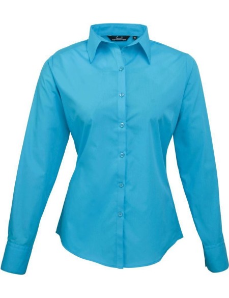 Popelínová halenka s dlouhým rukávem PR 300 - Turquoise S