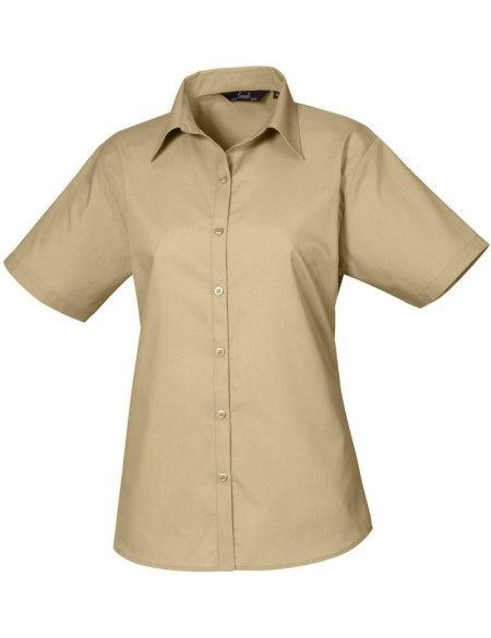 Popelínová halenka s krátkým rukávem - Khaki L
