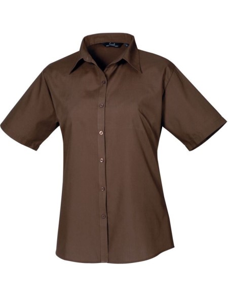 Popelínová halenka s krátkým rukávem - Brown 3XL