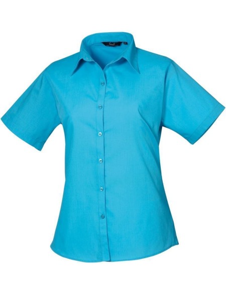 Popelínová halenka s krátkým rukávem - Turquoise S